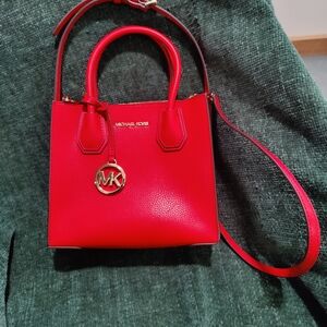 Michael Kors Red Saffiano Mini Satchel with Gold MK Charm